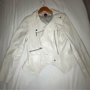 White Leather Peplum Jacket